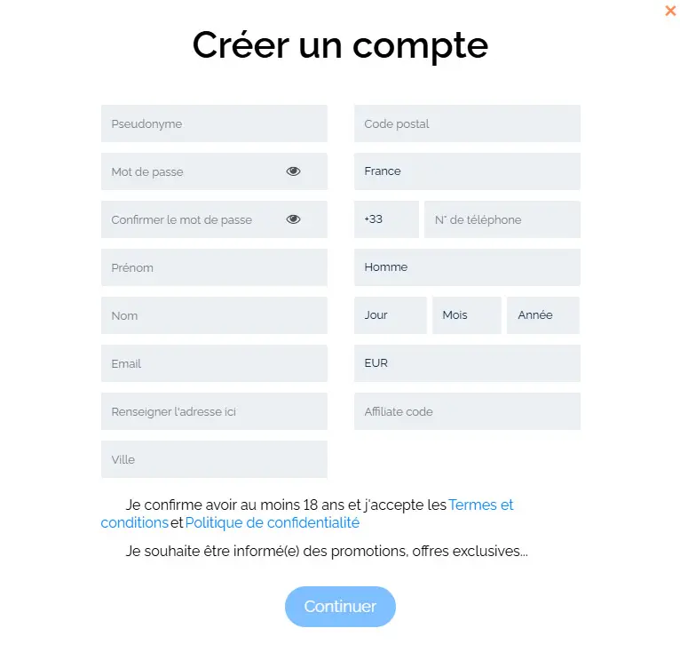 Processus d'inscription BLACK LABEL CASINO